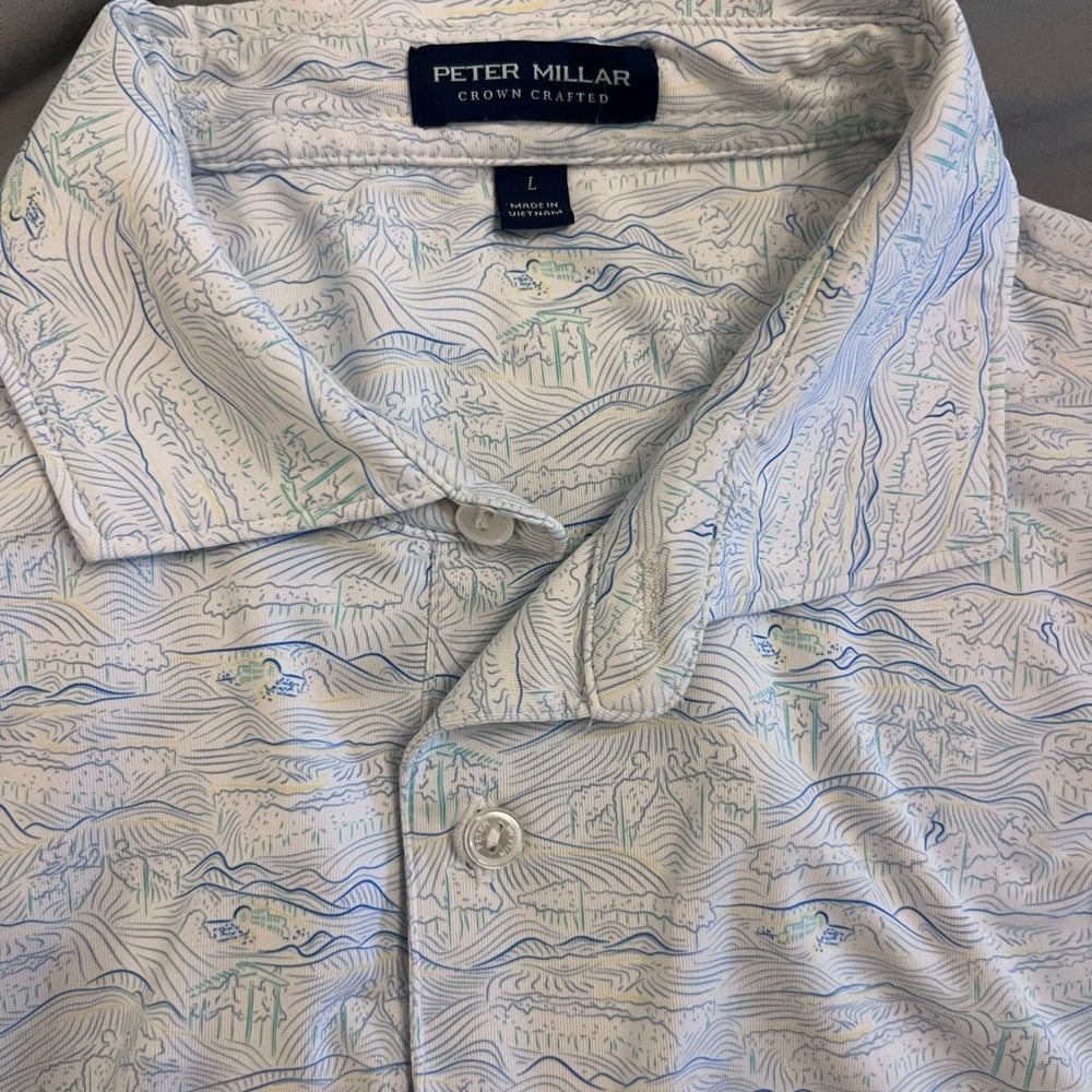 Peter Millar Blue and White Casual Button Down Shirt
